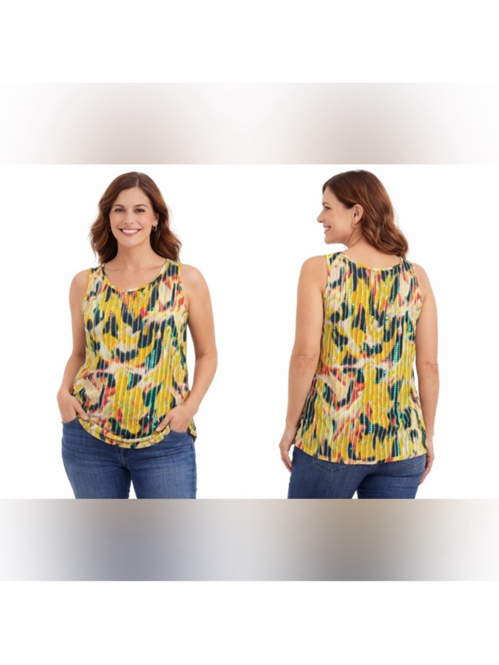 Denim 24/7 Yellow Multicolor Ribbed Tank Top 24” PTP